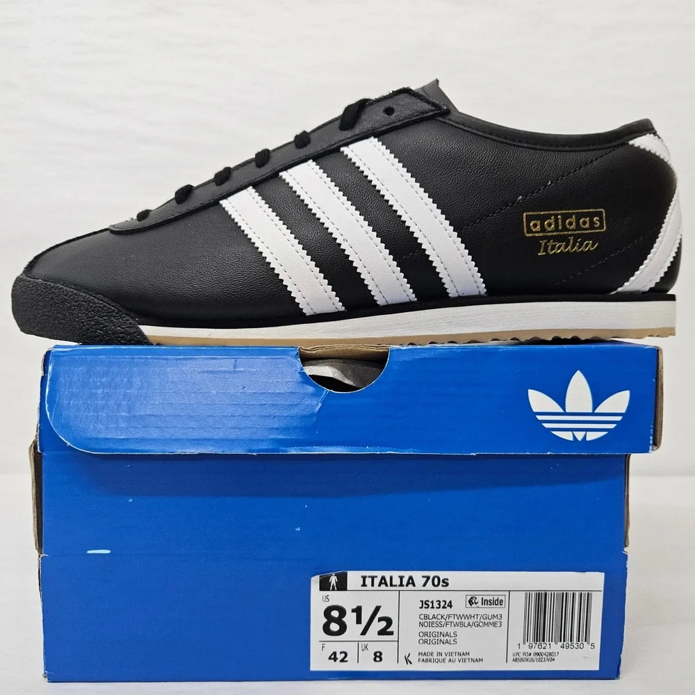 Adidas Italia 70s Leather Sneakers JS1324 Black White Gum‎ Men'S Size 8.5